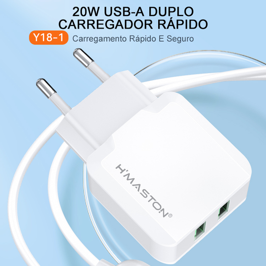 Carregador Turbo 2 Usb 4.1a Com Cabo Usb C Para Ios V8 Y18 Cor Lightning